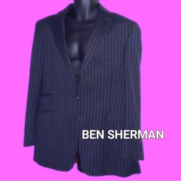 𝅺BEN SHERMAN Slim-Fit, Black Striped, Double-Vented Blazer, 42R - Picture 5 of 10
